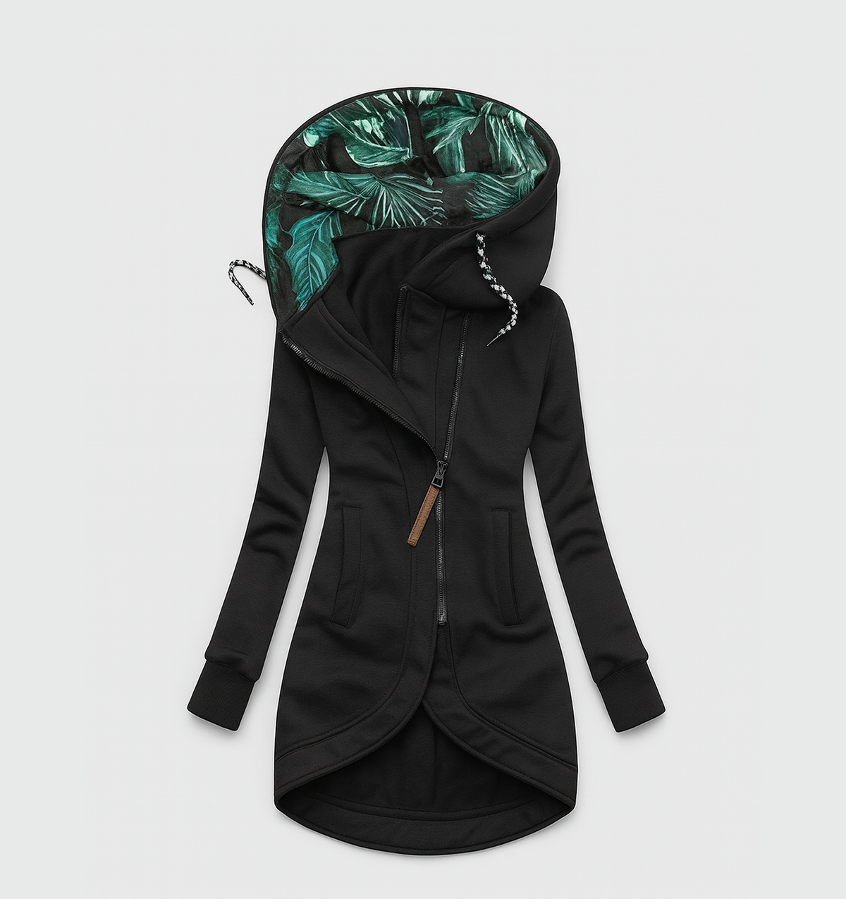 Hooded Asymmetric Zip High Low Longline Fleece Jacket 9