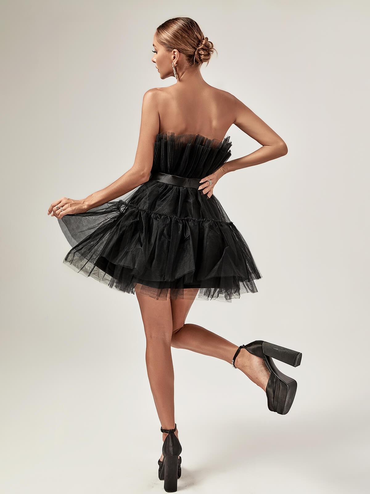 Guinevere Strapless Mesh Mini Dress In Black - View 5