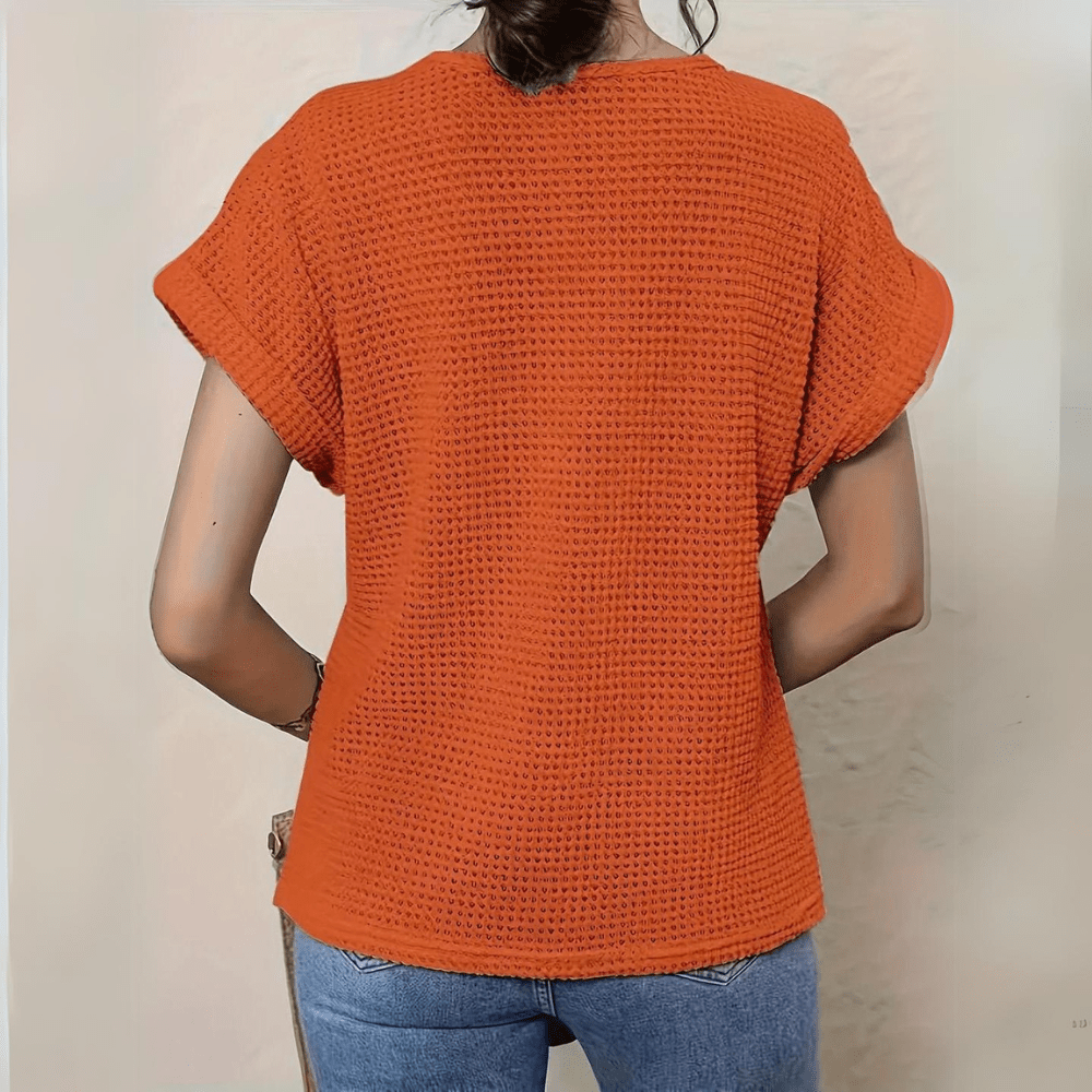 Crochet Lace Panel Short Sleeve Knit Top 11