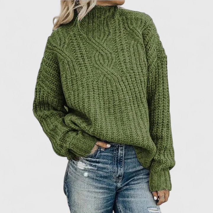 Mock Neck Cable Knit Drop Shoulder Sweater 3