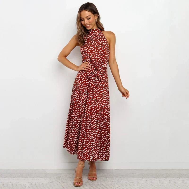 Halter Neck Polka Dot A-Line Mini Dress - View 7