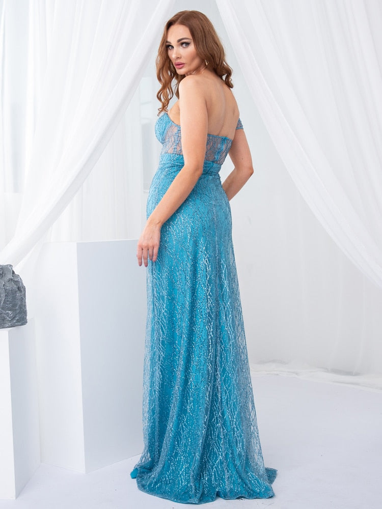 Bling Glitters Floor Length Split Party Backless Long Black Dress - View 16