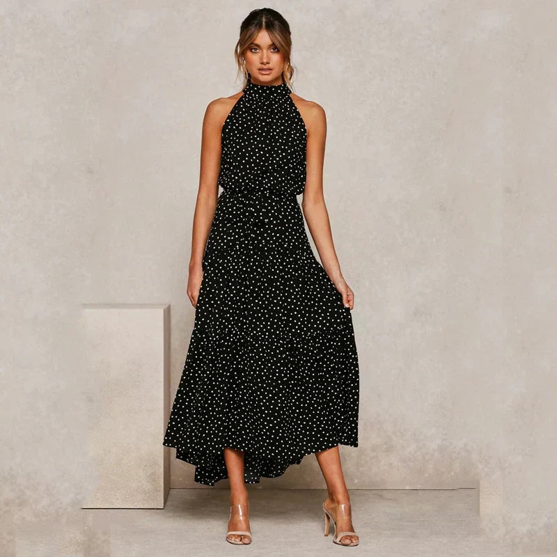 Halter Neck Polka Dot A-Line Mini Dress - View 2
