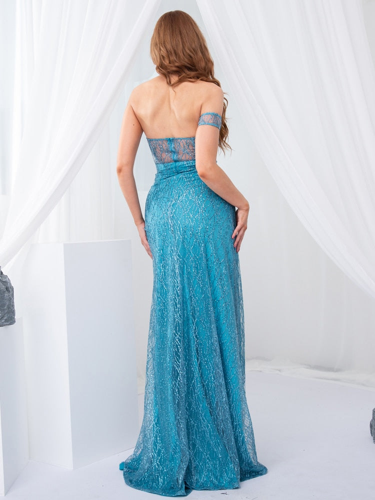 Bling Glitters Floor Length Split Party Backless Long Black Dress - View 15