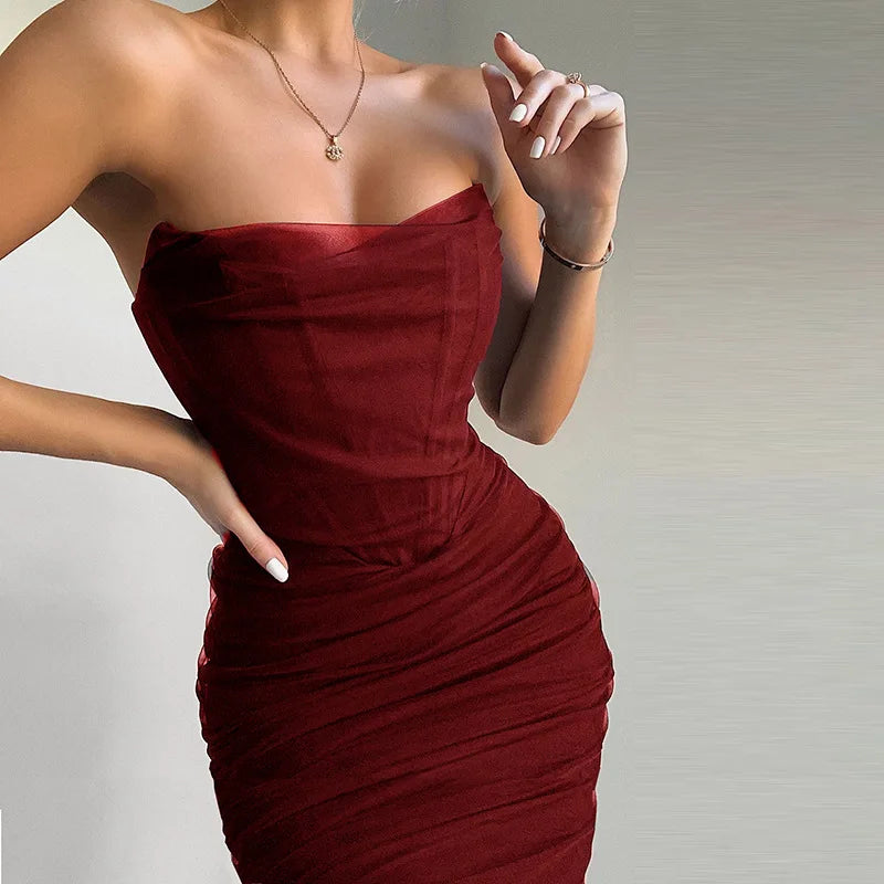 Mesh Strapless Corset Ruched Bodycon Mini Dress - View 22