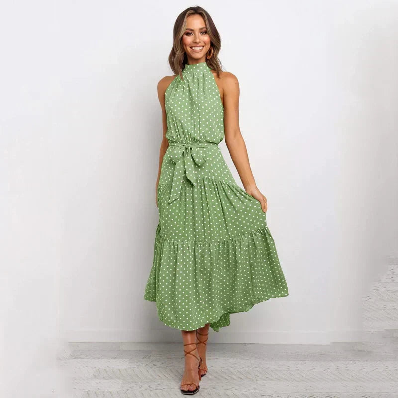 Halter Neck Polka Dot A-Line Mini Dress - View 5