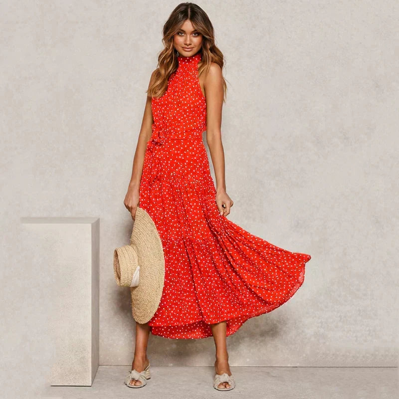 Halter Neck Polka Dot A-Line Mini Dress - View 6