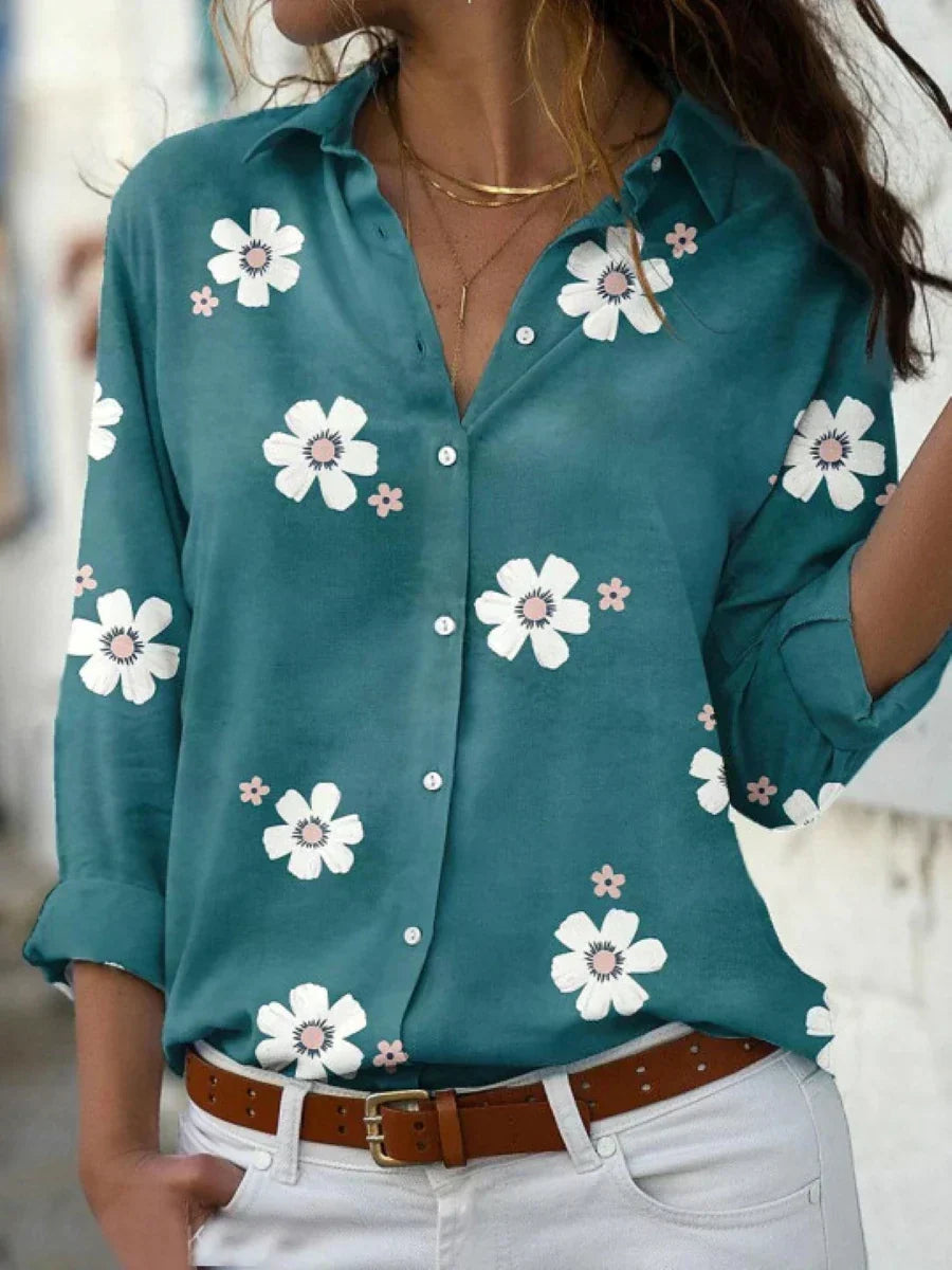 Daisy Floral Print Collared Long Sleeve Button Up Shirt 5