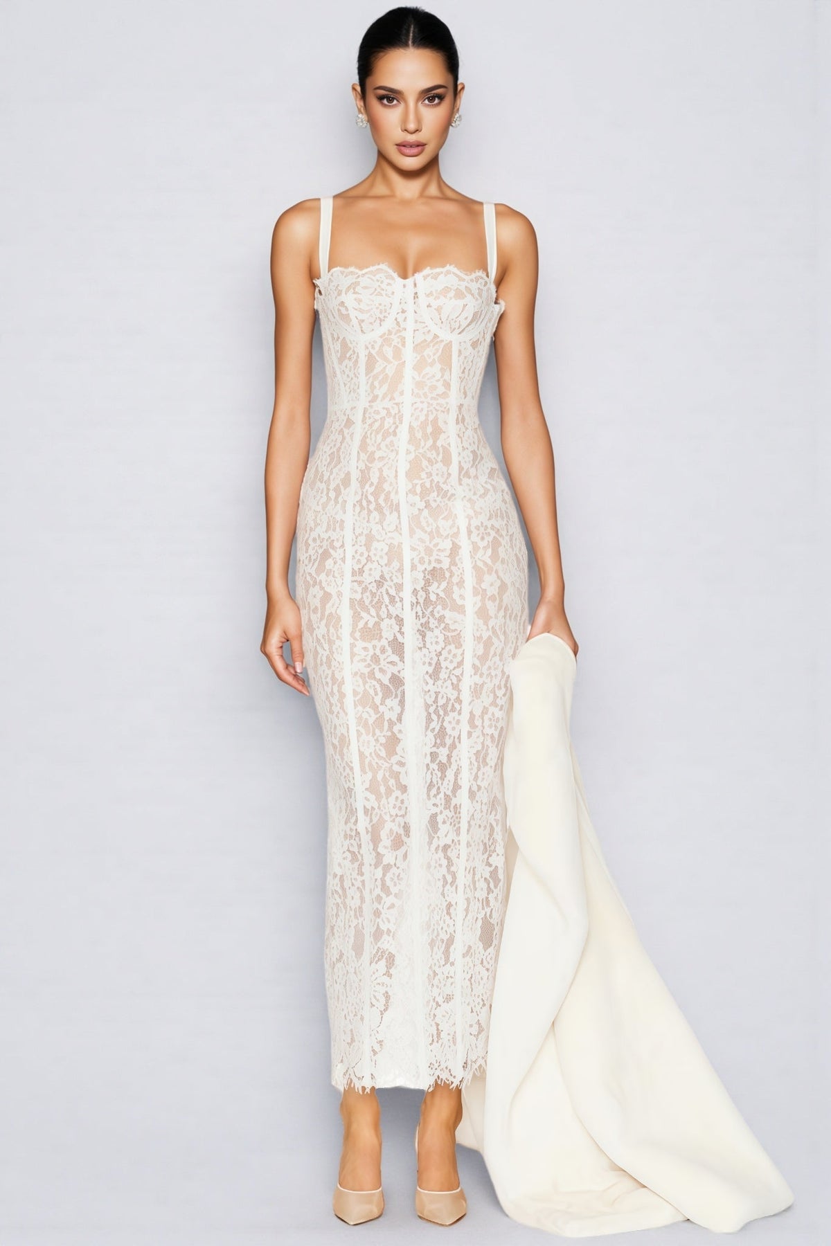 Pana White Lace Camisole Maxi Dress - View 3