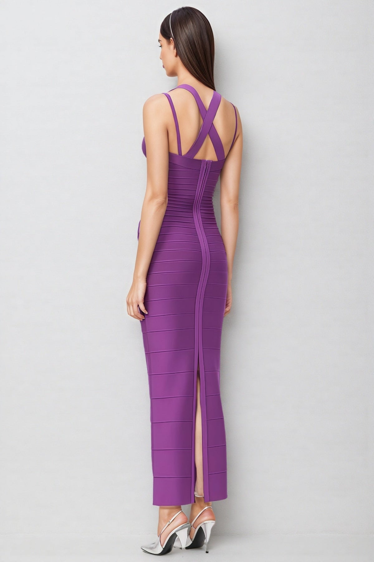 Katrina Purple Bandage Wrap Maxi Dress - View 3