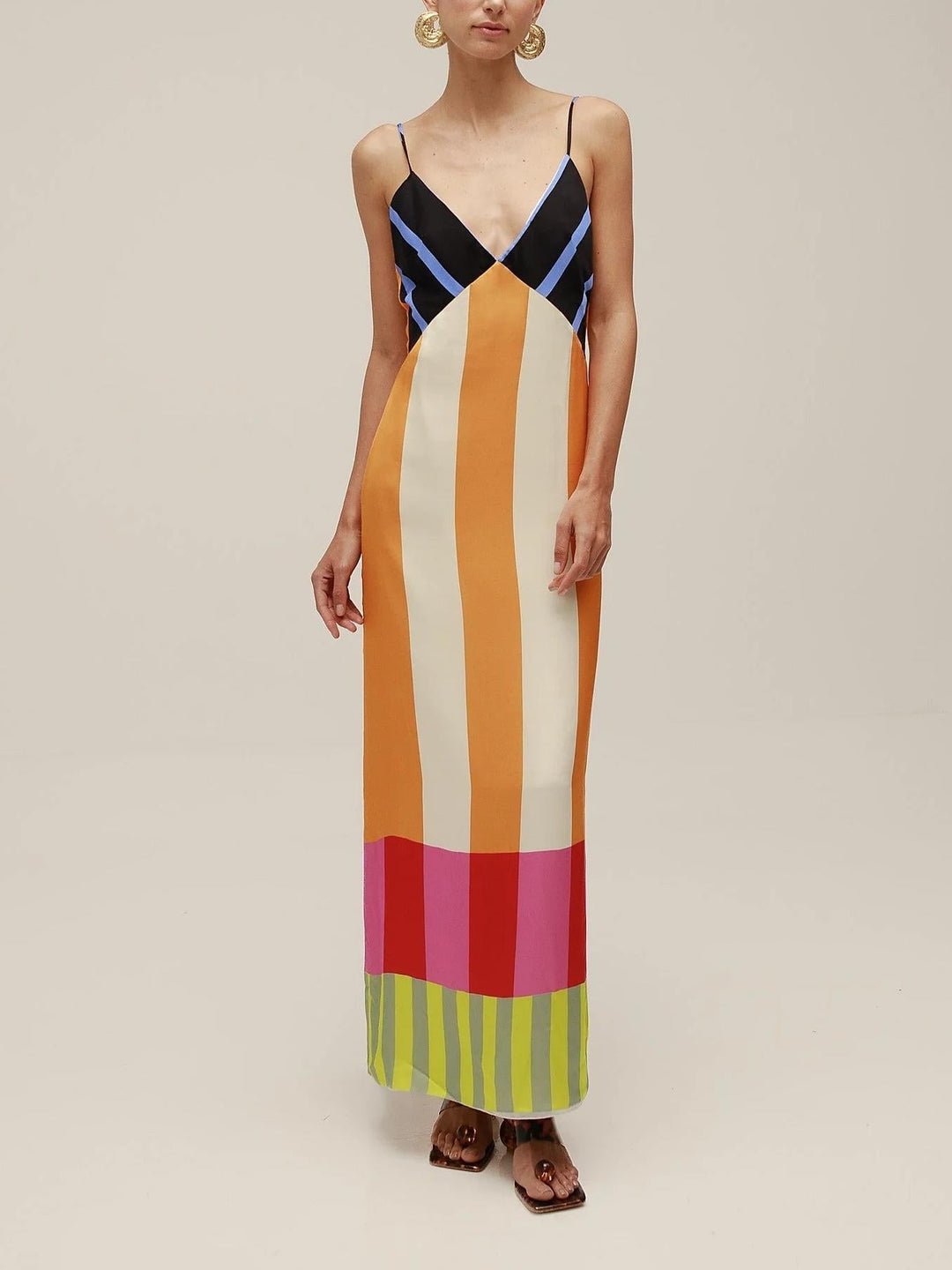 Striped Spaghetti Strap Column Maxi Dress 5