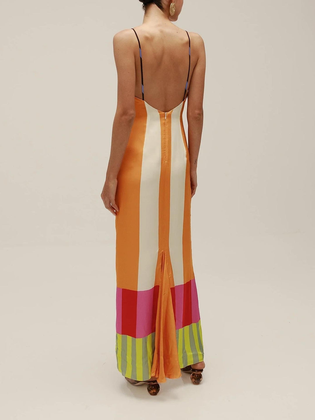 Striped Spaghetti Strap Column Maxi Dress 6