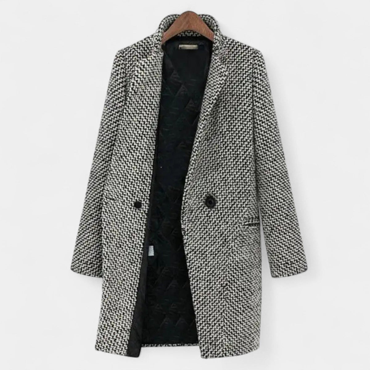 Houndstooth Notch Lapel Single Button Longline Coat