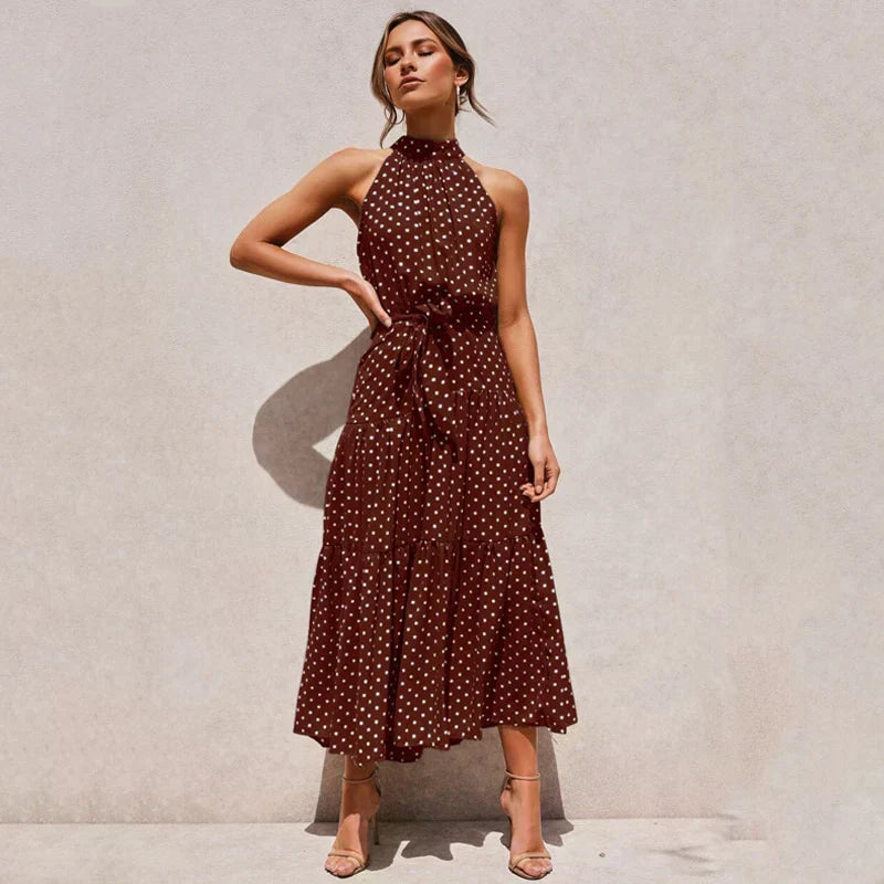 Halter Neck Polka Dot A-Line Mini Dress - View 4