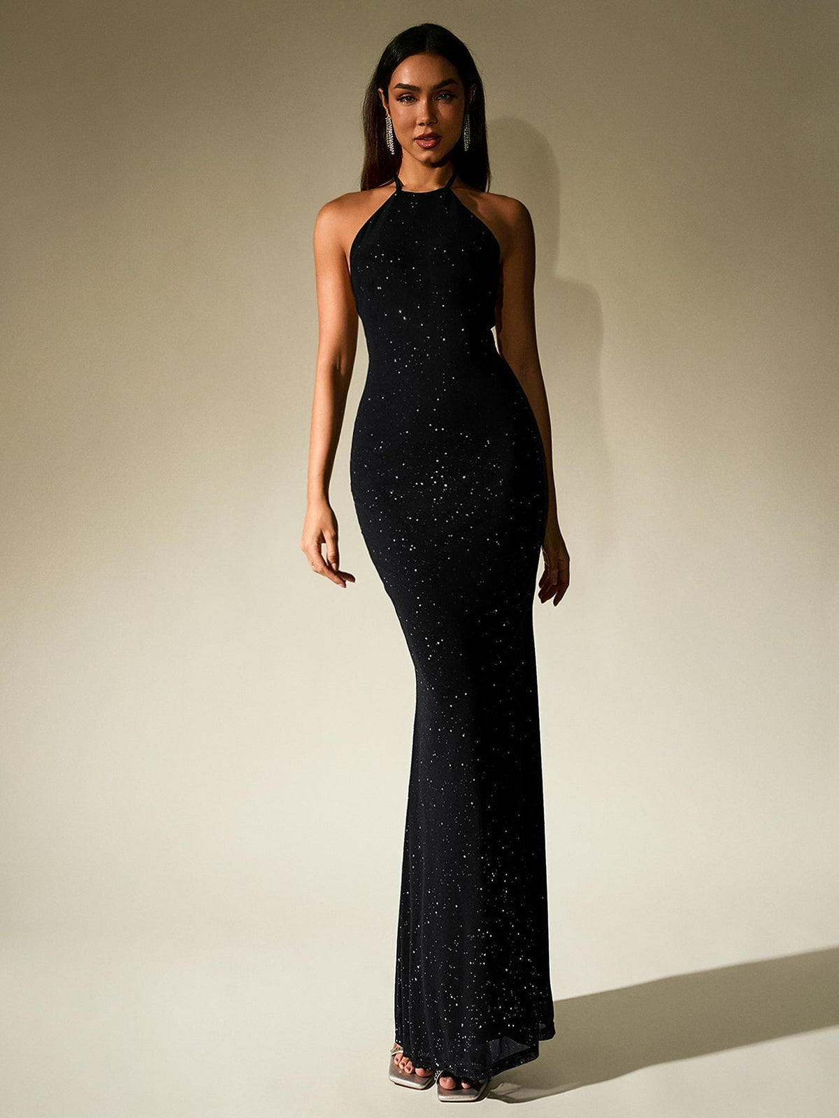 Sequin Halter Neck Backless Mermaid Maxi Gown - View 9
