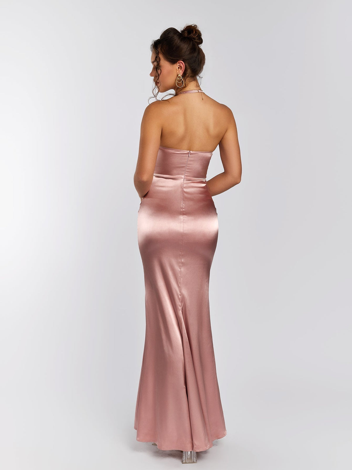 Satin Halter Neck Corset Backless Mermaid Maxi Dress - View 4