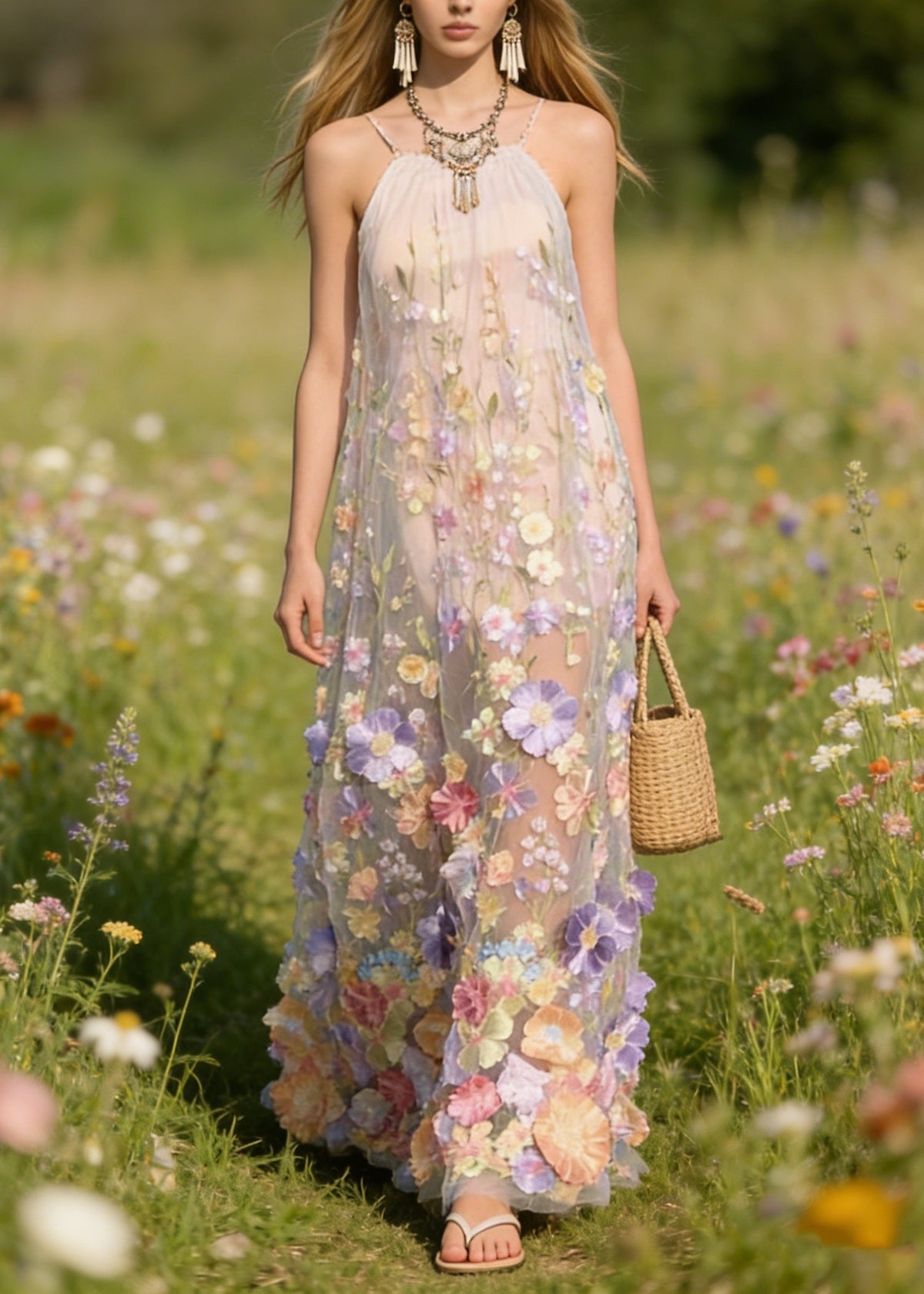 Handmade Floral Tulle Spaghetti Strap Dress Dresses Summer - View 5