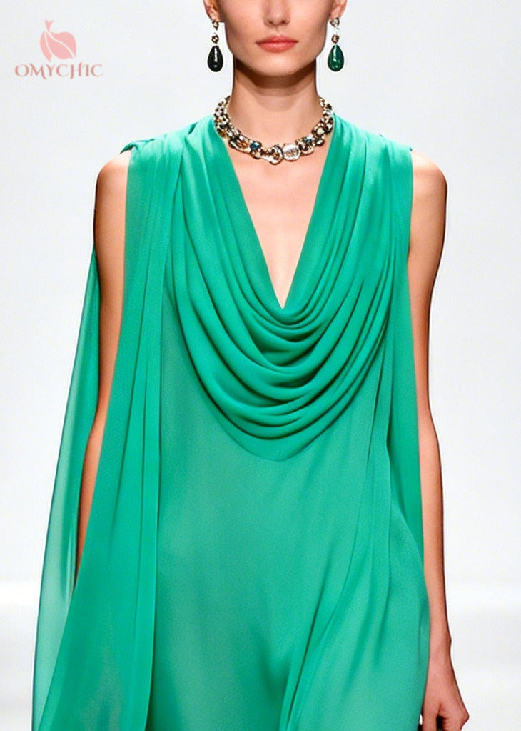 Sleeveless Cowl Neck Cape Detail 3D Floral Hem Maxi Gown - View 2