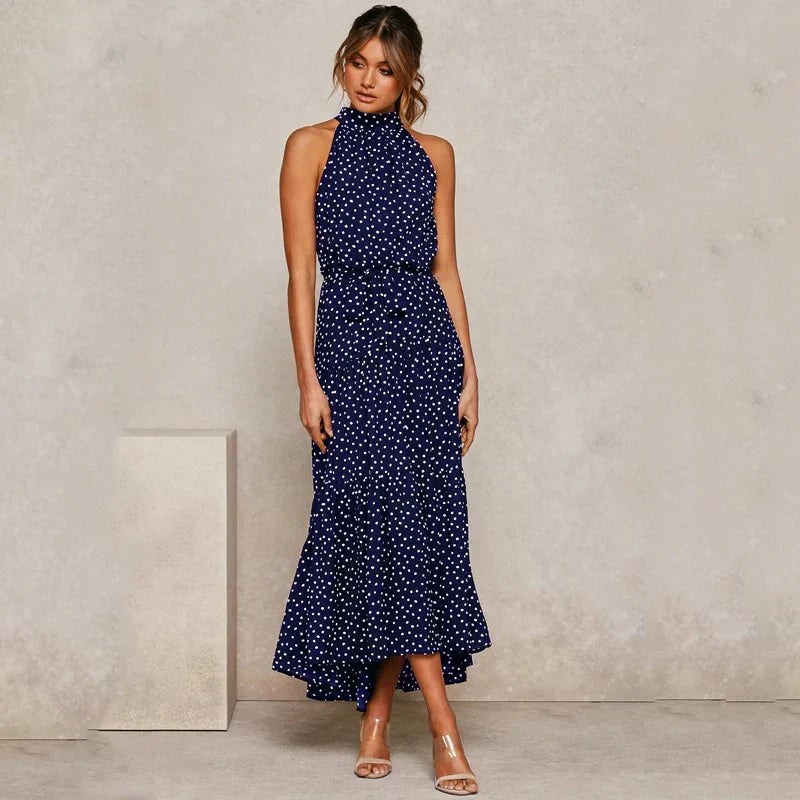 Halter Neck Polka Dot A-Line Mini Dress - View 11
