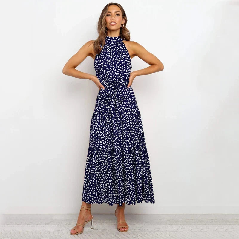 Halter Neck Polka Dot A-Line Mini Dress - View 3