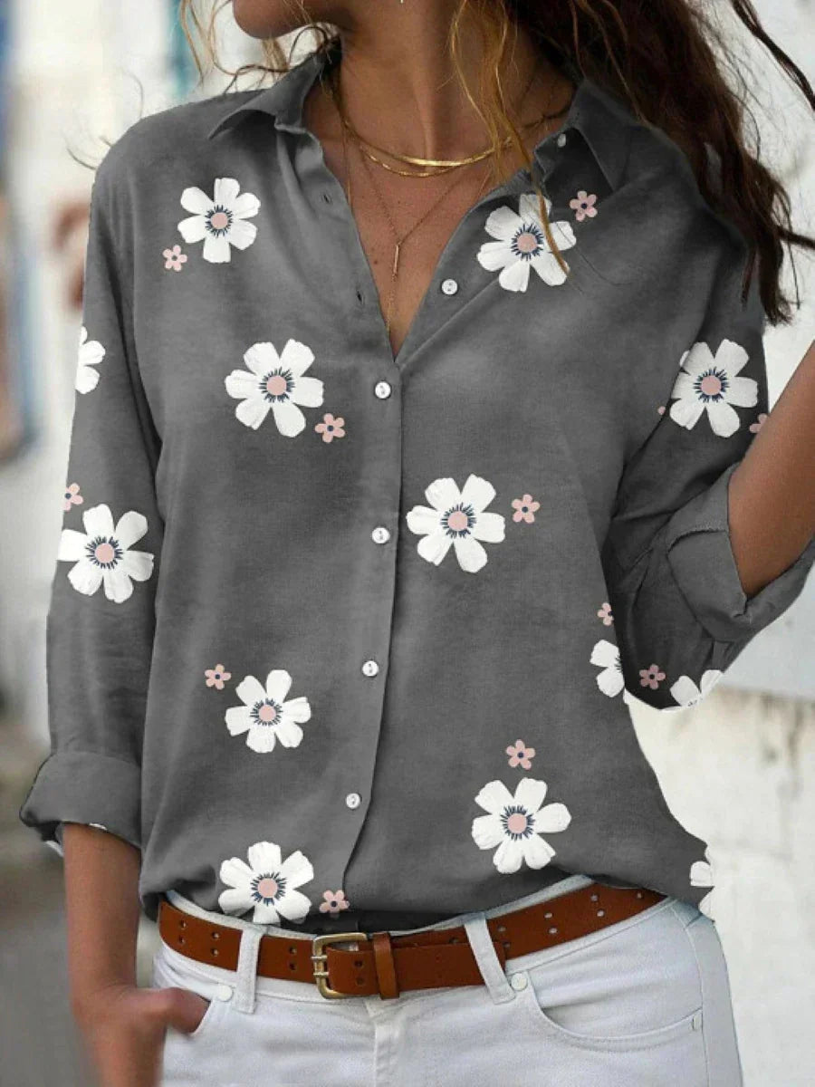 Daisy Floral Print Collared Long Sleeve Button Up Shirt 3