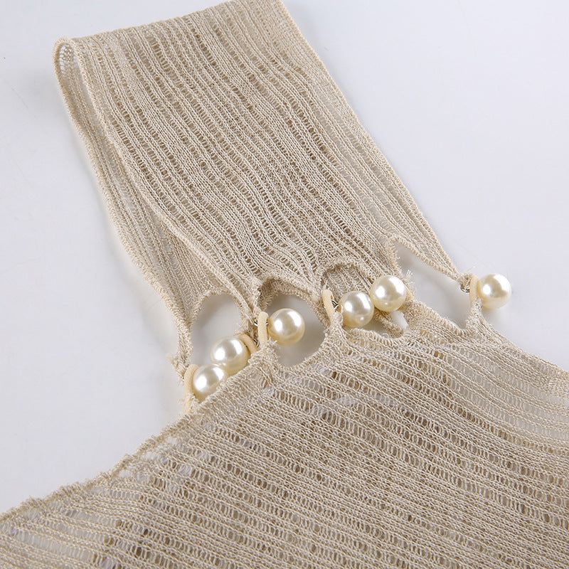 On Vacay One Shoulder Backless Pearl Dress - View 5