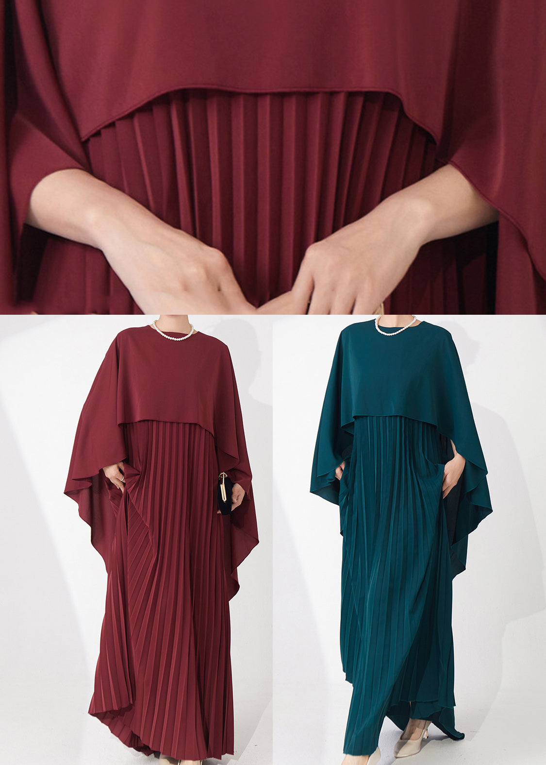 Cape Overlay Pleated Chiffon Maxi Party Dress - View 5