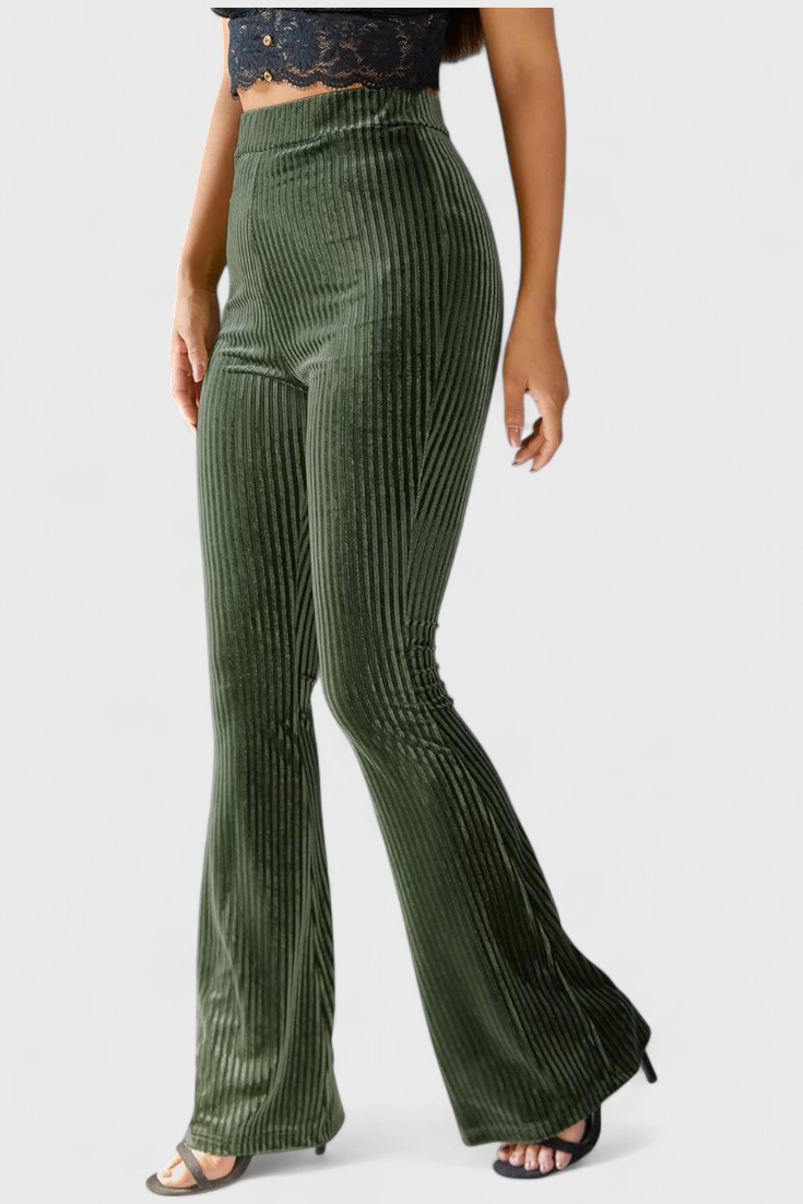 Ribbed Velvet High Waist Flare Pants