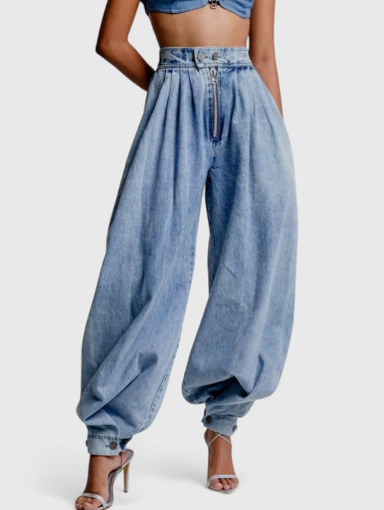 High Waist Balloon Leg Denim Pants 4