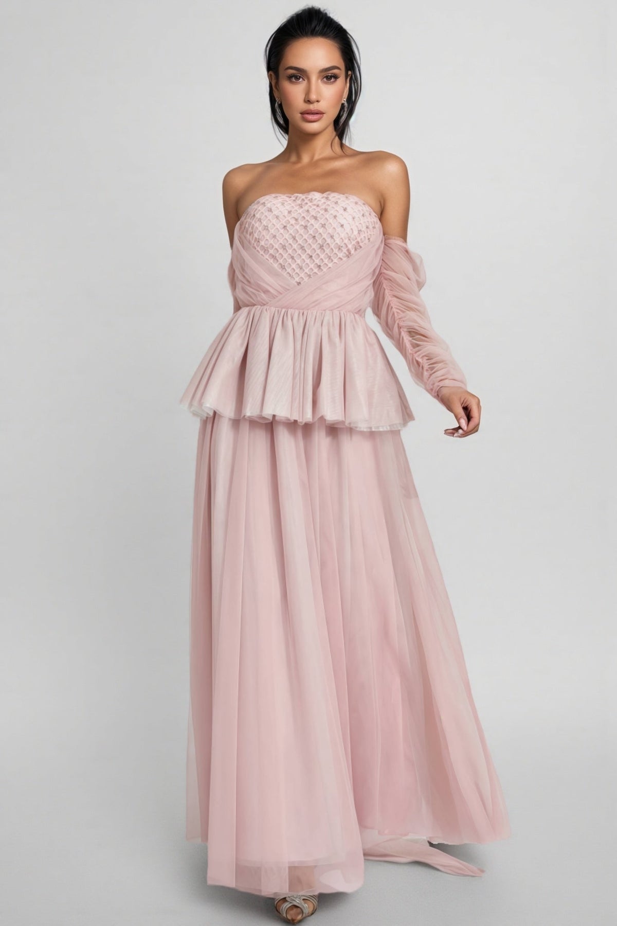 Xedand Pink Mesh Off Shoulder Maxi Dress - View 4