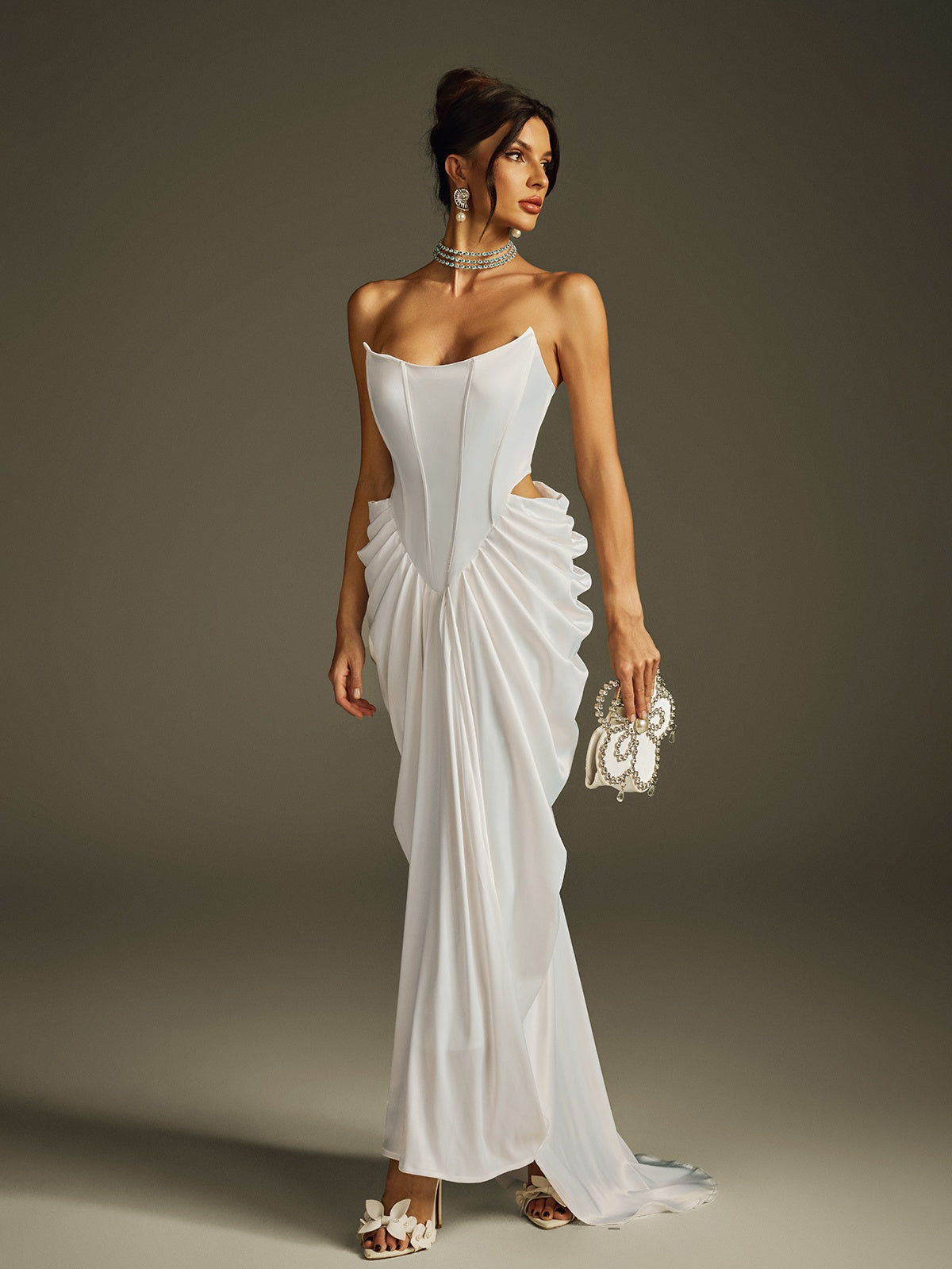 Strapless Corset Satin Maxi Dress - View 5