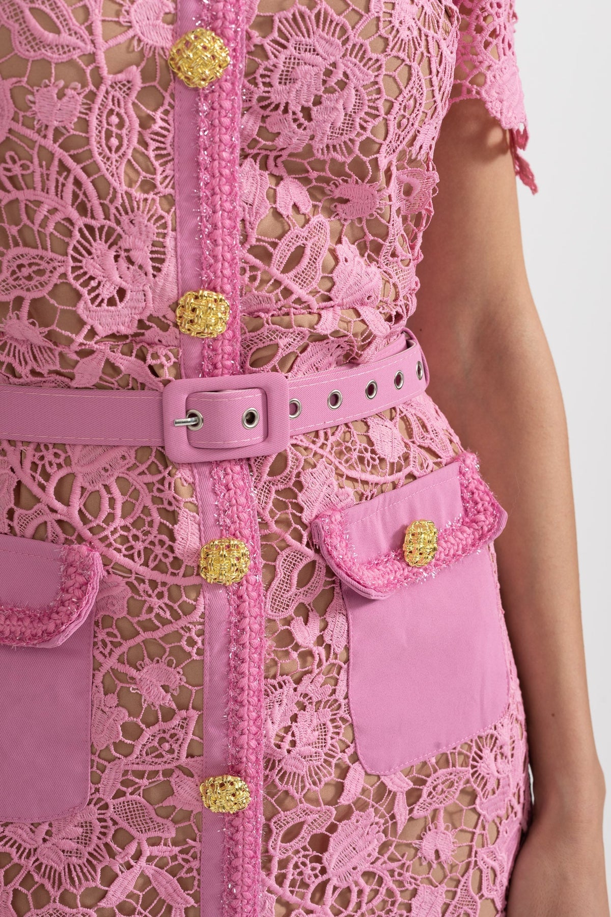 Exquisite Short Sleeve Lace Midi Dress - Rose - View 8