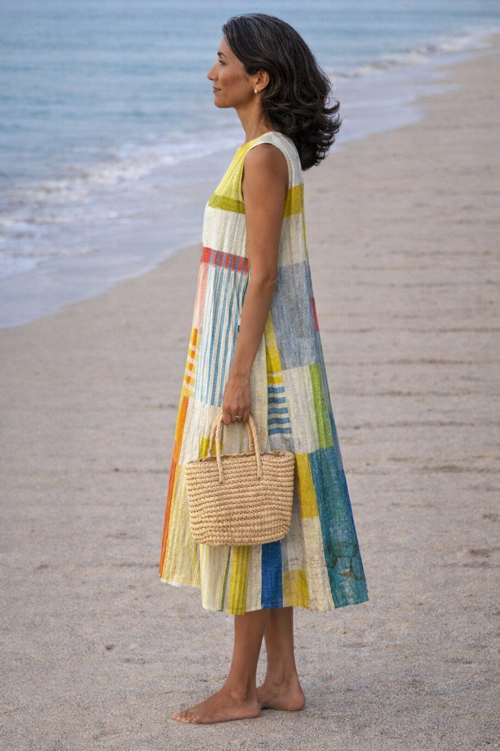 Colorblock Patchwork Sleeveless Cocoon Midi Dress 2