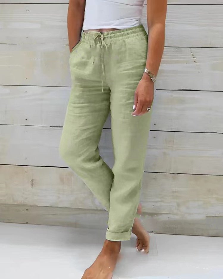 High Waist Drawstring Tapered Linen Pants 5