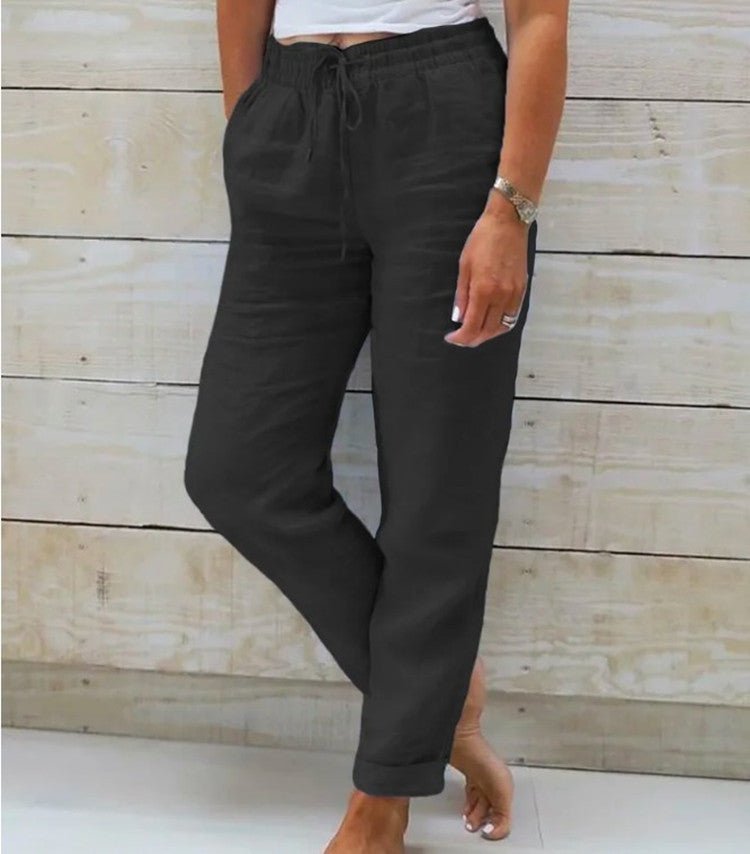 High Waist Drawstring Tapered Linen Pants 6
