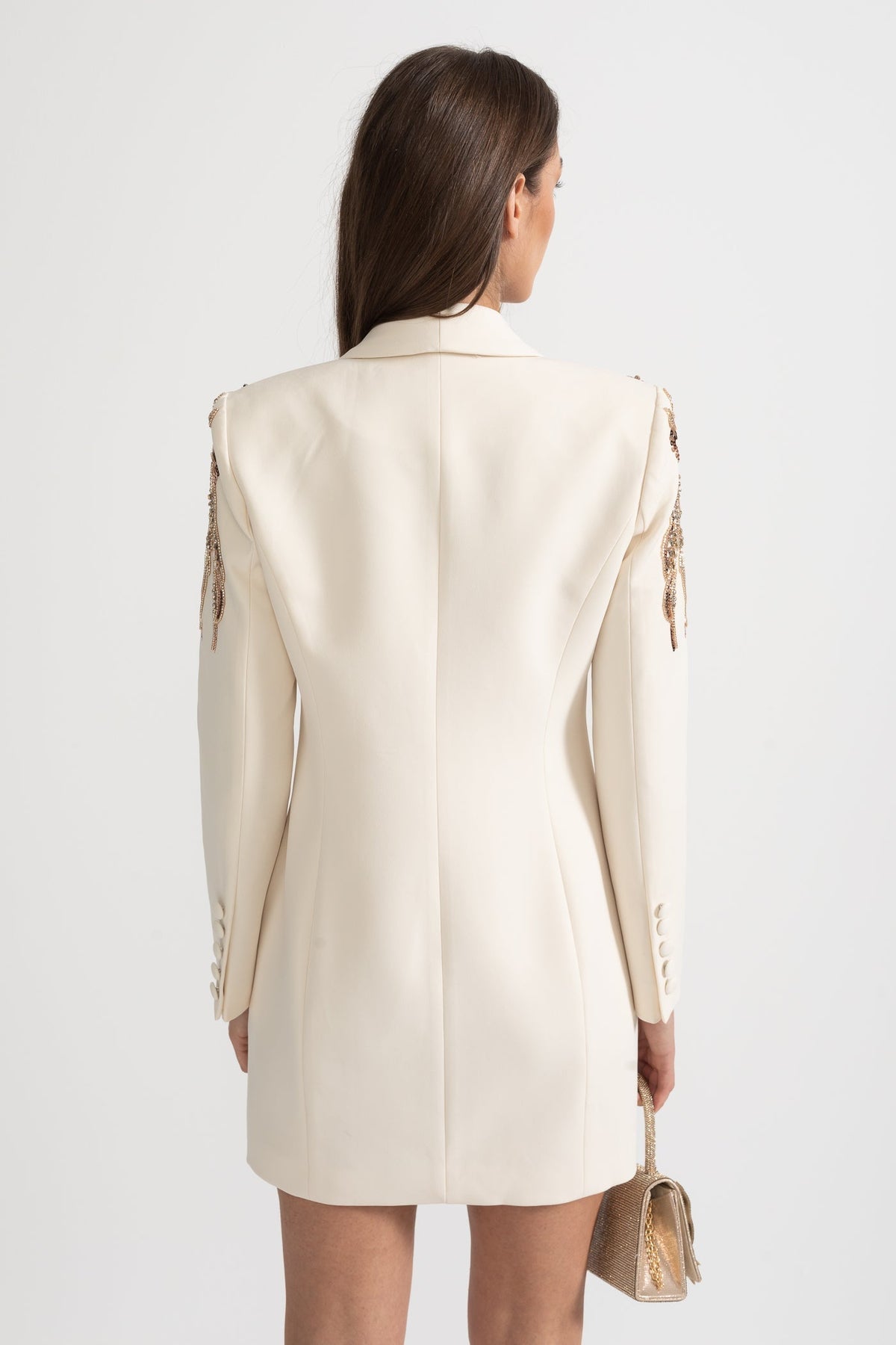 Sequin Shoulder Embroidery Deep V-Neck Wrap Ruched Mini Blazer Dress - View 16