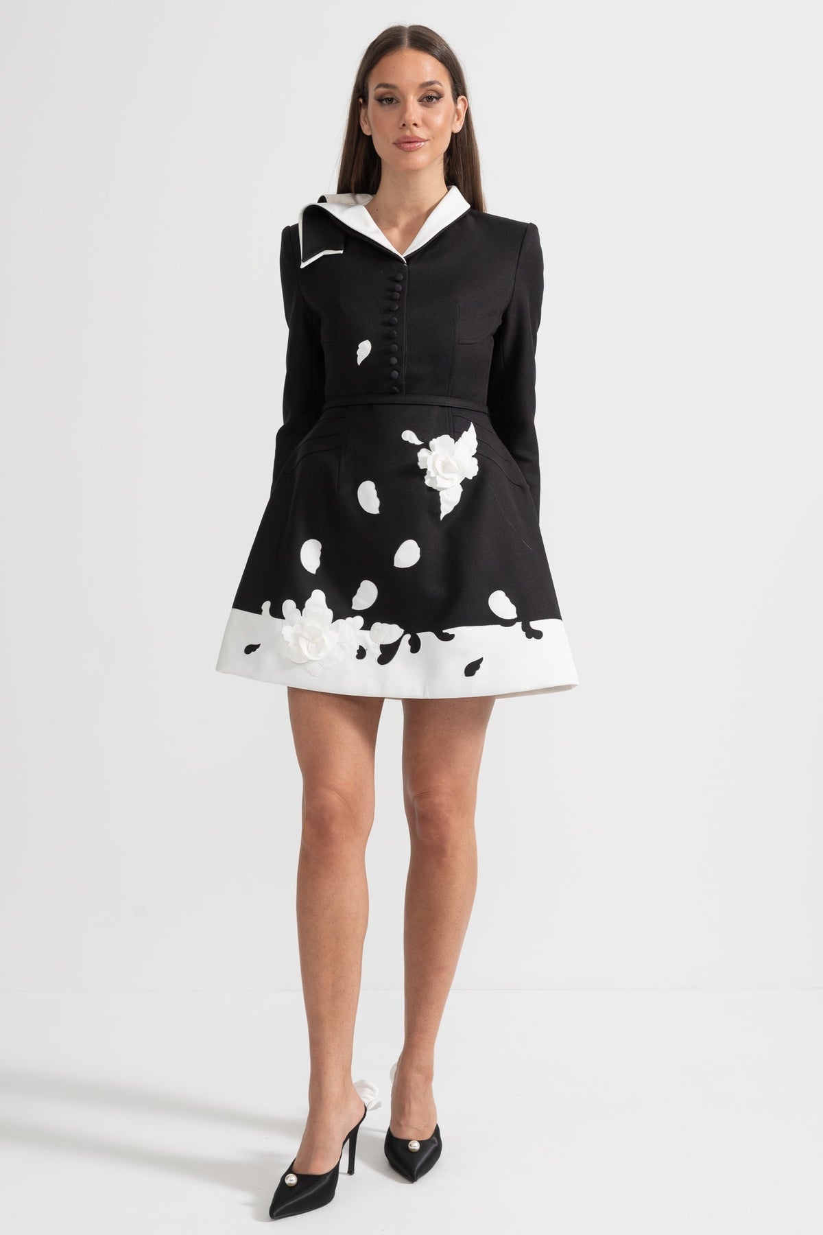 Fabric Rose Applique Pointed Collar Blazer Mini Dress - View 5