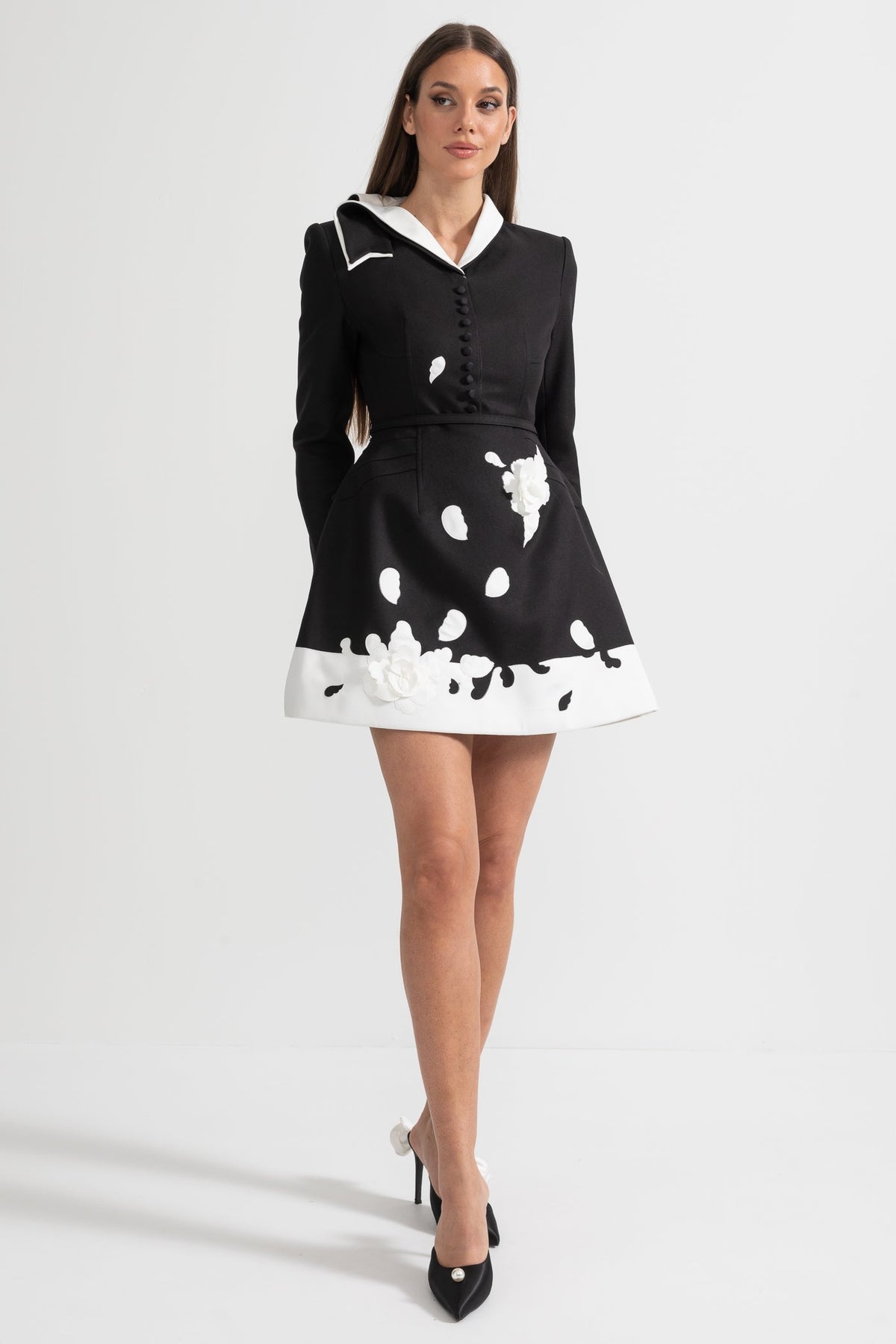 Fabric Rose Applique Pointed Collar Blazer Mini Dress - View 4