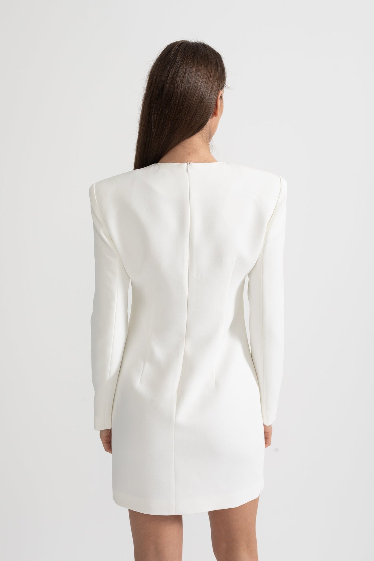 Long Sleeved Mini Dress With Contrasting Floral Embroidery - White - View 13