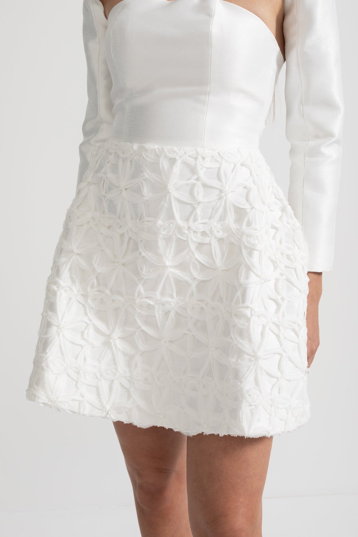 Cut Out Mock Neck Long Sleeve Textured Floral A Line Mini Dress - View 5