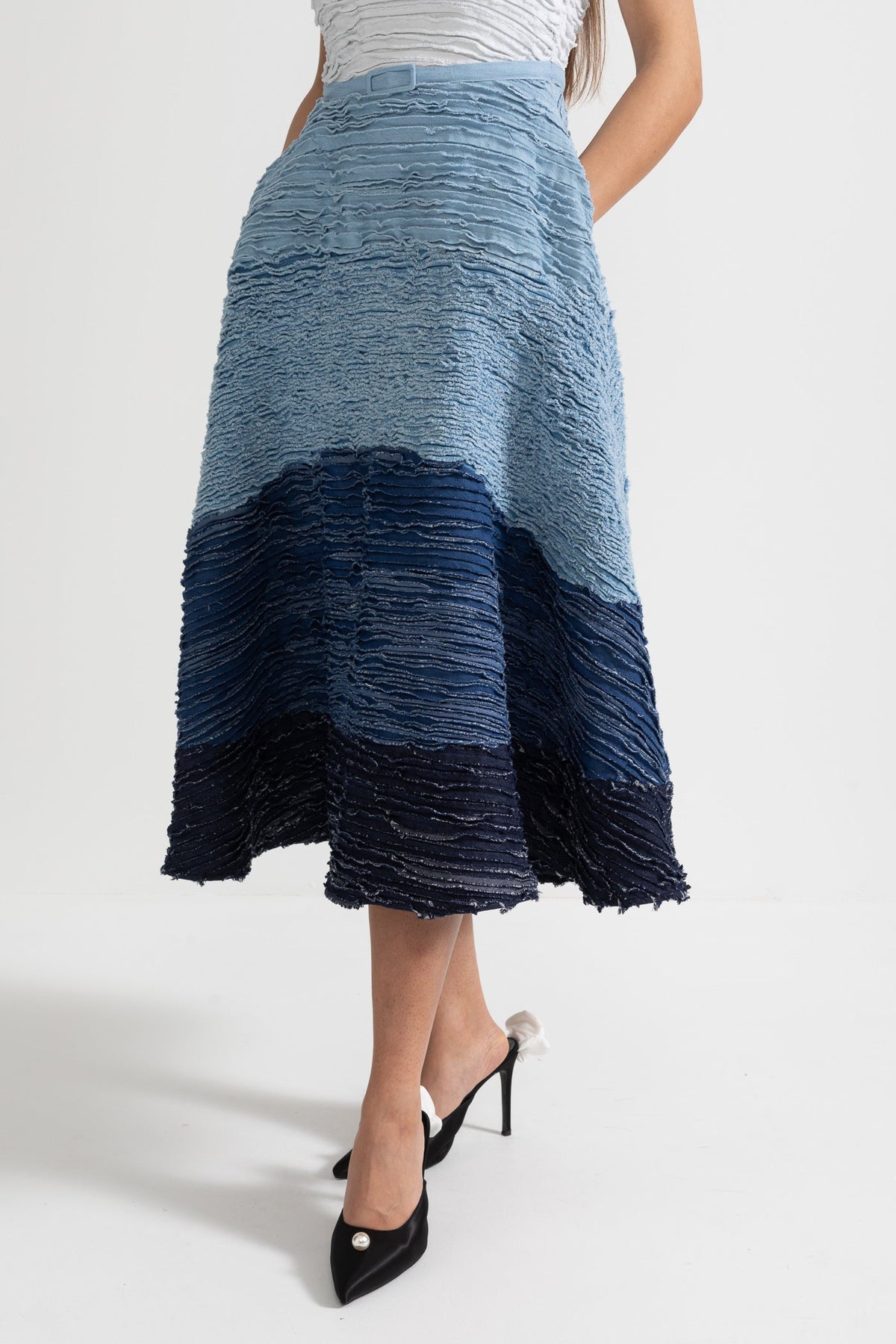 Spaghetti Strap Tiered Frayed Ruffle Belted Midi Dress - View 5