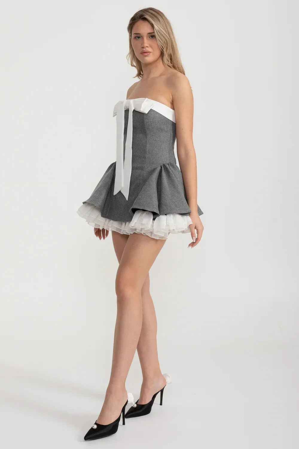 Corset Strapless Mini Dress - Gray - View 6