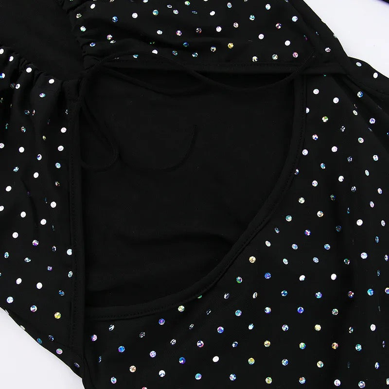 Rhinestone Mesh Long Sleeve Cut Out Bodycon Midi Dress 7