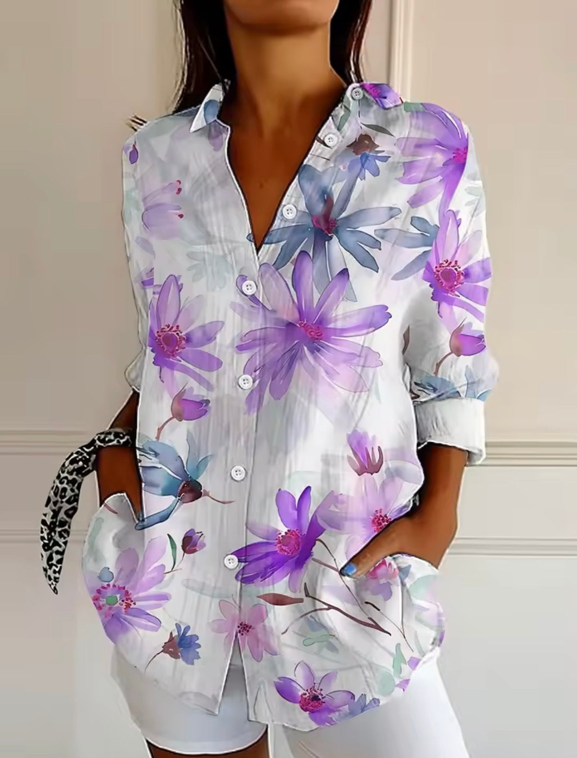 Floral Print Collared Long Sleeve Button Shirt 3