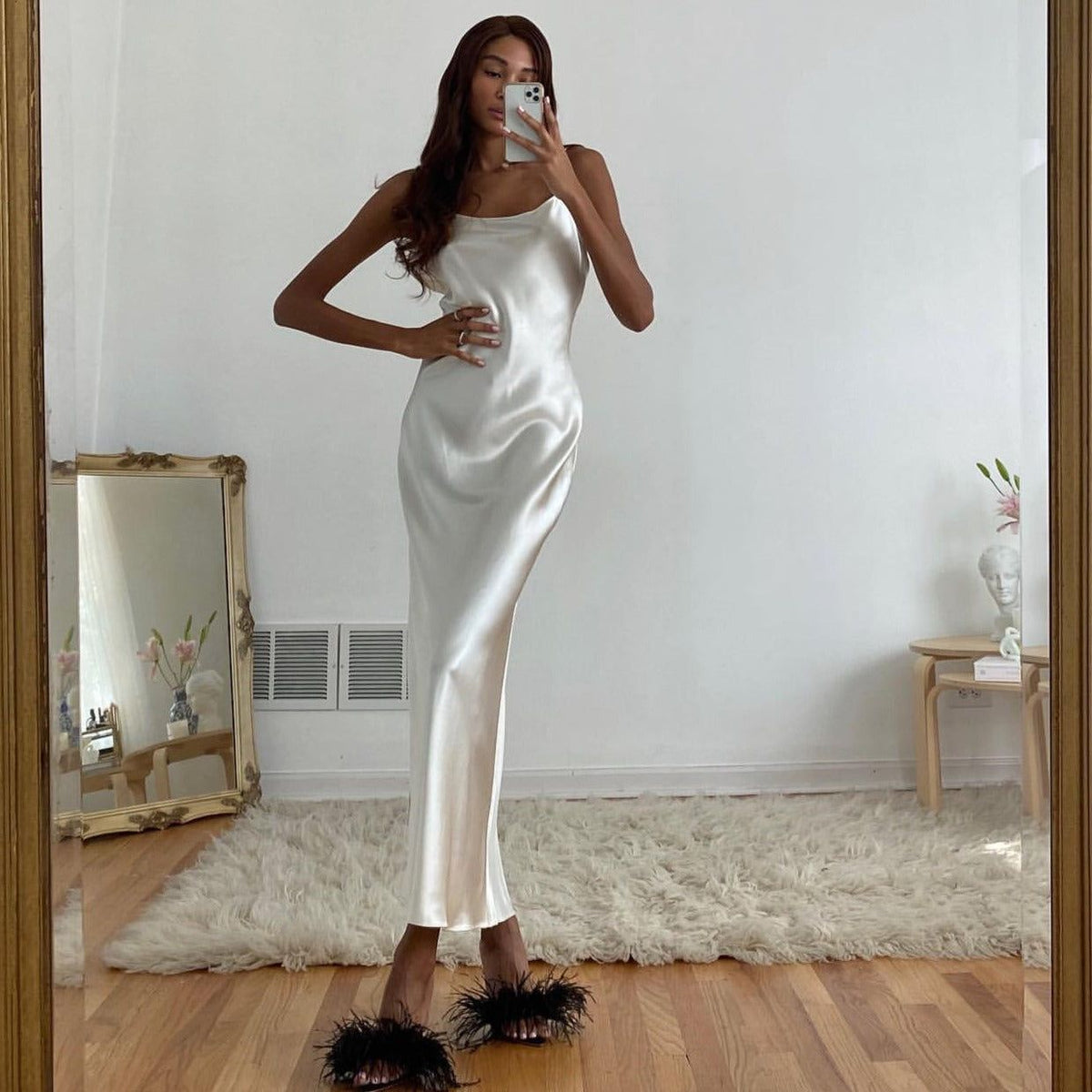 Olivia Metallic Satin Cowl Neck Maxi Dress - View 6