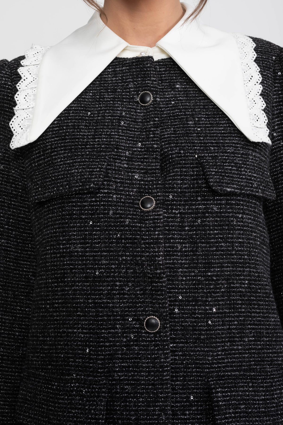 Bouclé Tweed Mini Dress - Charcoal - View 4