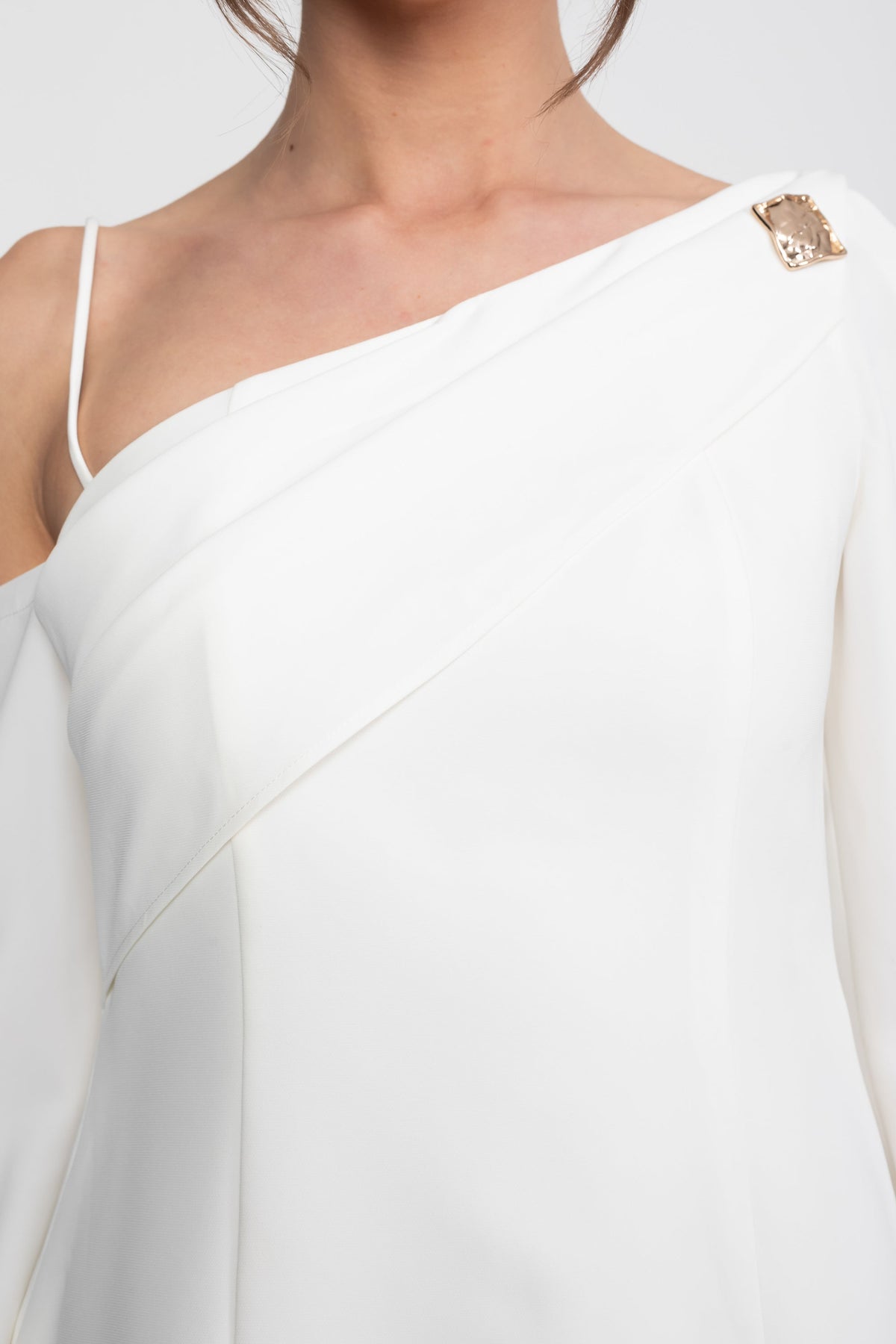 Asymmetric Cold-Shoulder Mini Dress - White - View 6