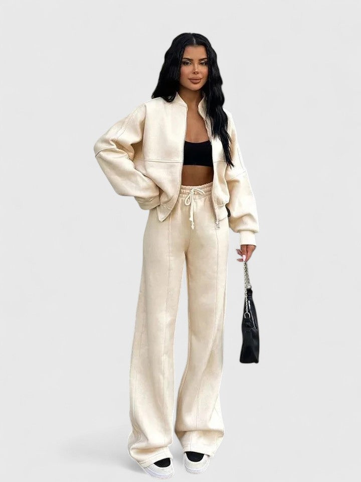 Zip Up Sweatshirt and Wide Leg Pants Two Piece Set 4