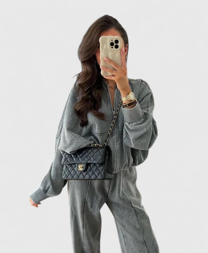 Zip Up Sweatshirt and Wide Leg Pants Two Piece Set 6
