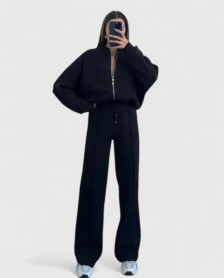Zip Up Sweatshirt and Wide Leg Pants Two Piece Set 8